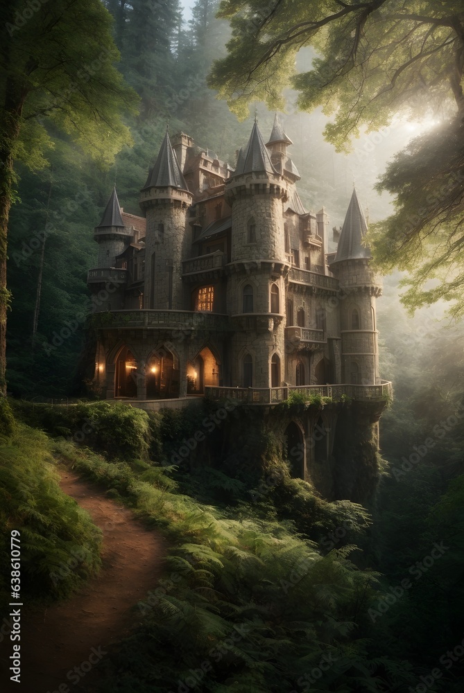 photo old castle on deep forest