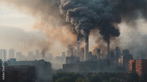 photo heavy air pollution on big city