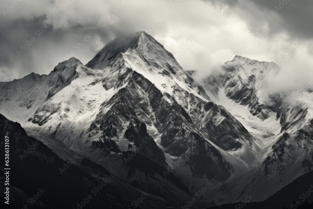 Snow-Capped Peaks of Mountain Range