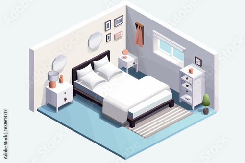 bedroom isometric vector flat minimalistic isolated illustration
