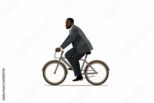black man in business suit riding bycicle vector isolated illustration
