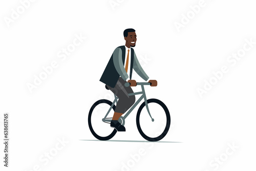 black man in business suit riding bycicle vector isolated illustration