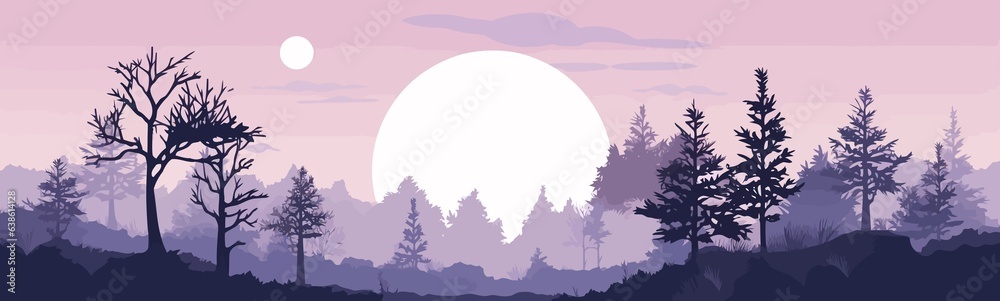 full moon forest vector flat minimalistic isolated illustration