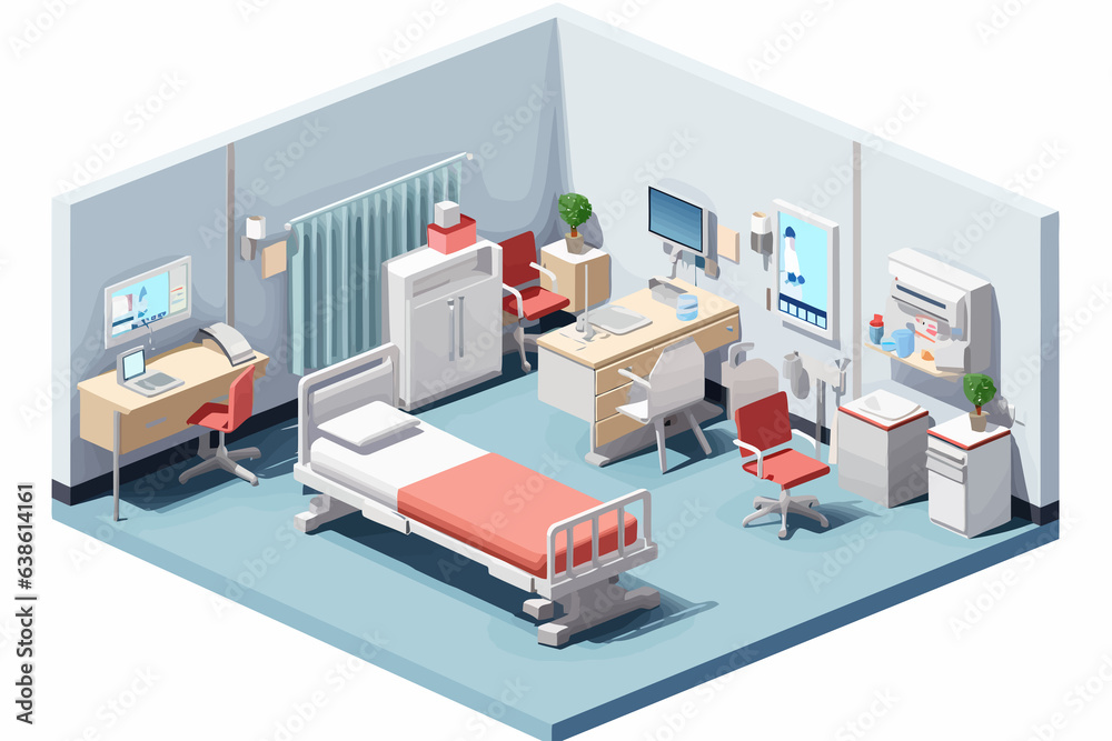 hospital interior isometric vector flat isolated illustration