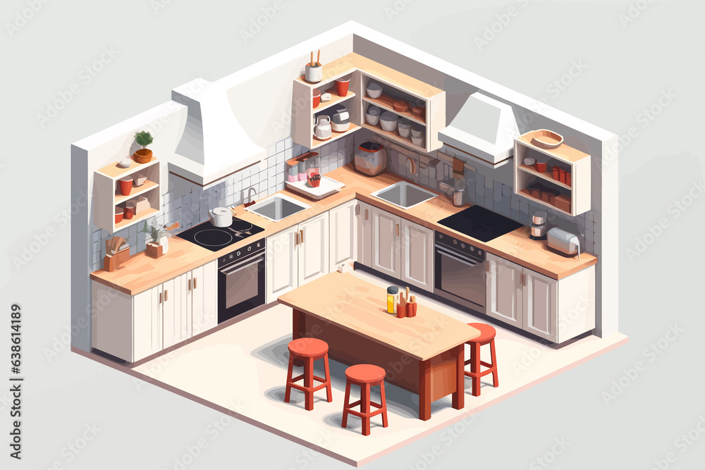 kitchen isometric vector flat minimalistic isolated illustration