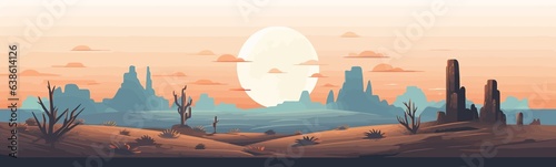 full moon night desert vector flat minimalistic isolated illustration