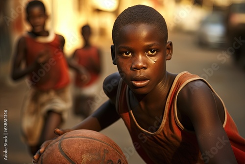 African boys play basketball.