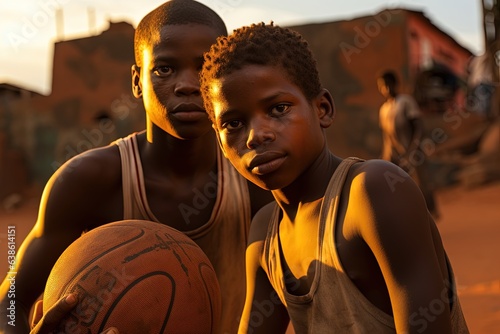 African boys play basketball. © Bargais