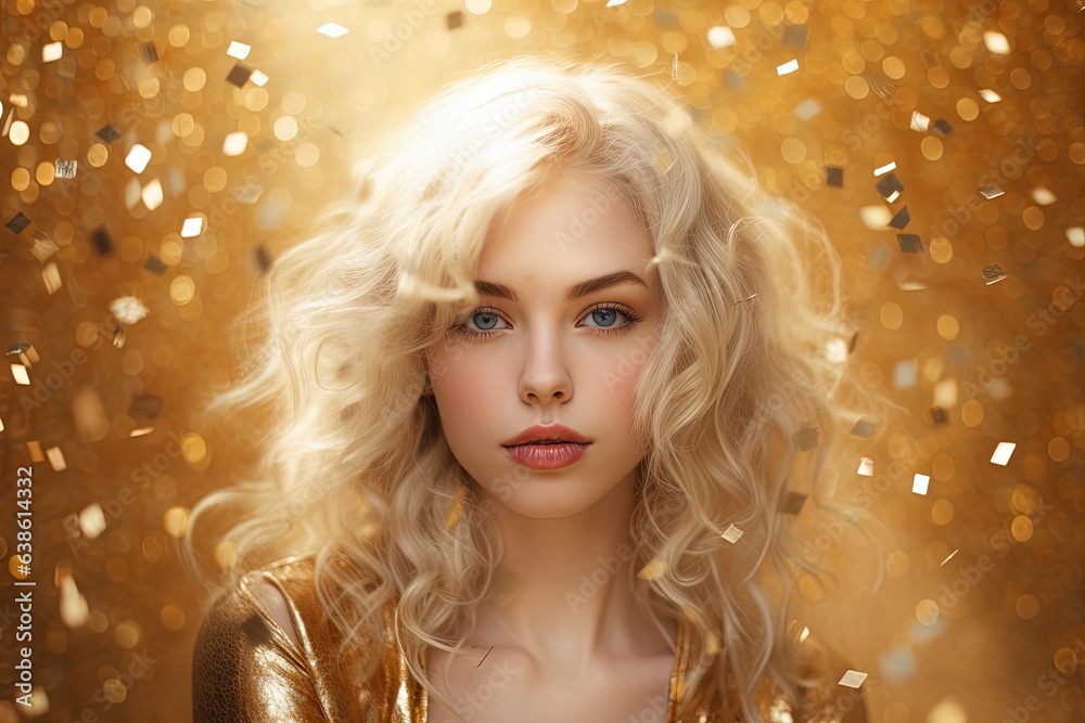 Albino woman in golden dress. Albino woman in golden dress.