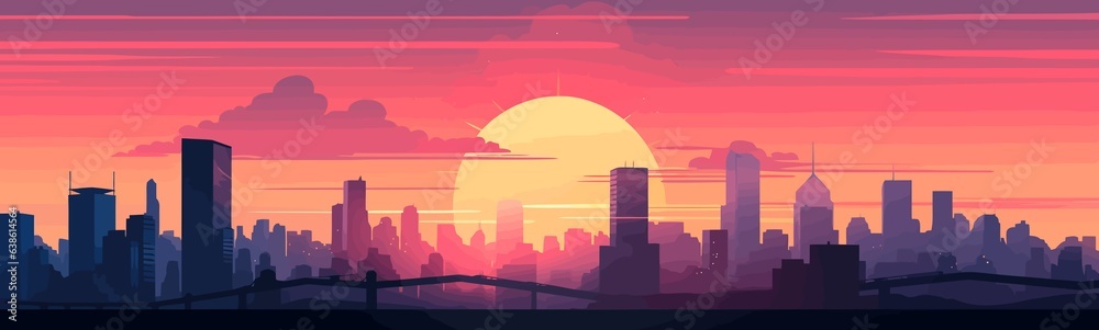 sunset city vector flat minimalistic isolated illustration - obrazy, fototapety, plakaty 