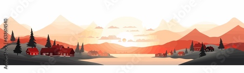 sunrise village vector flat minimalistic isolated illustration