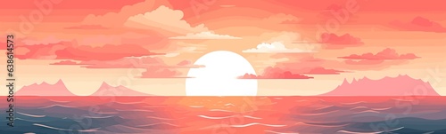 sunset ocean vector flat minimalistic isolated illustration