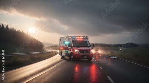 photo medic ambulance on duty on highway road