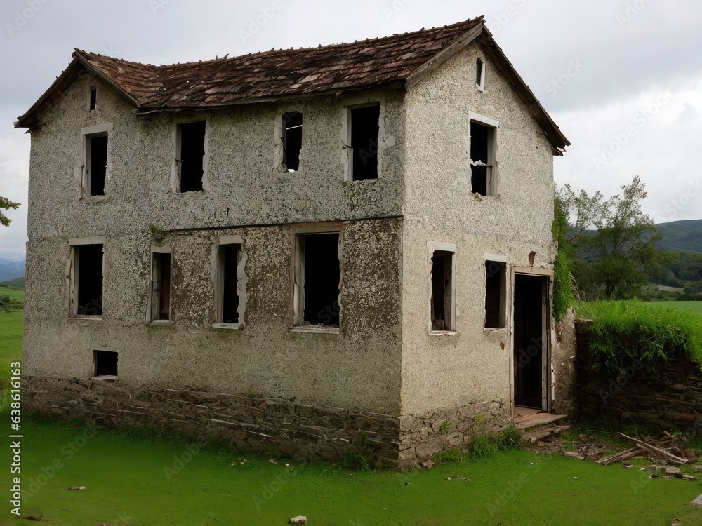 An old, dilapidated house. Dramatic landscape? Generative AI An old, dilapidated house. Dramatic landscape? Generative AI