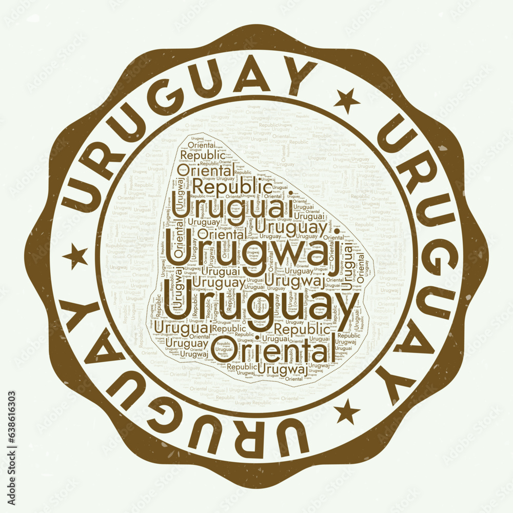 Uruguay logo. Amazing country badge with word cloud in shape of Uruguay. Round emblem with country name. Classy vector illustration. Uruguay logo. Amazing country badge with word cloud in shape of Uruguay. Round emblem with country name. Classy vector illustration.