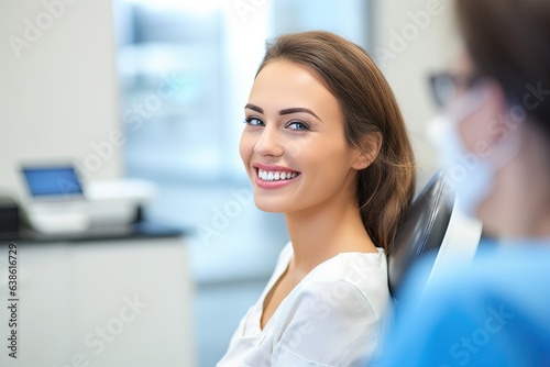 Beautiful female patient at the dentists office.