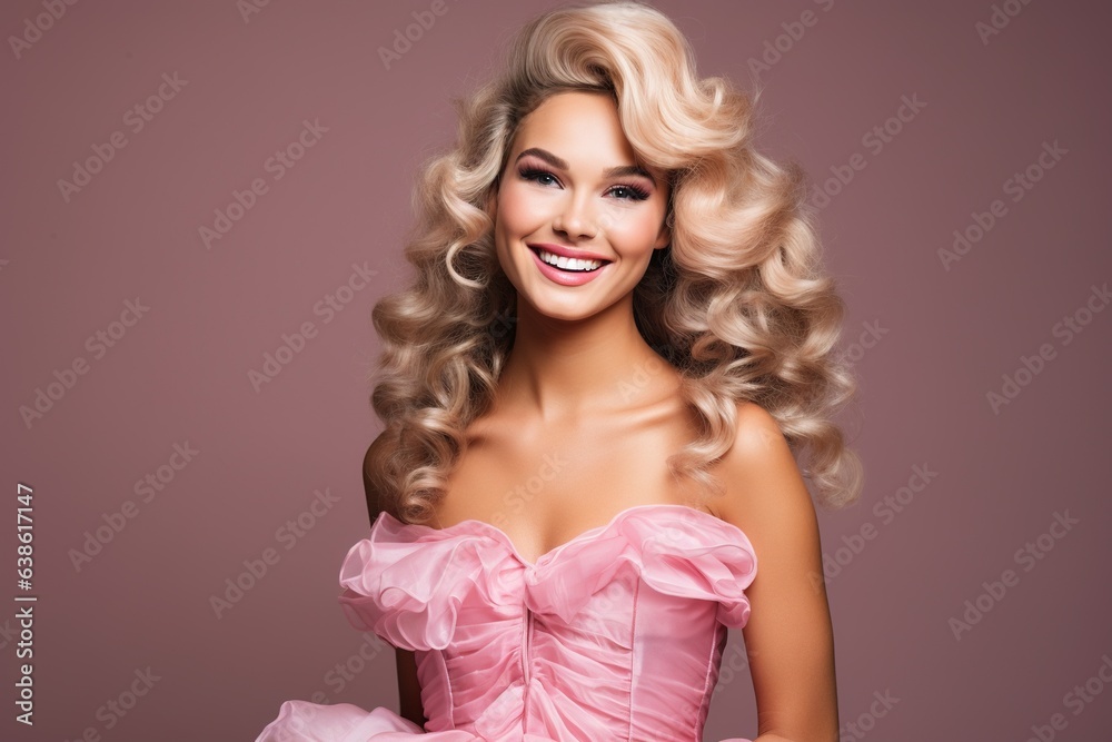 Young woman dressed in pink.