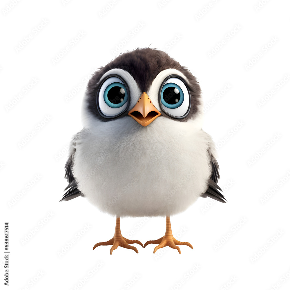 3D rendering of a cute little chick isolated on white background.