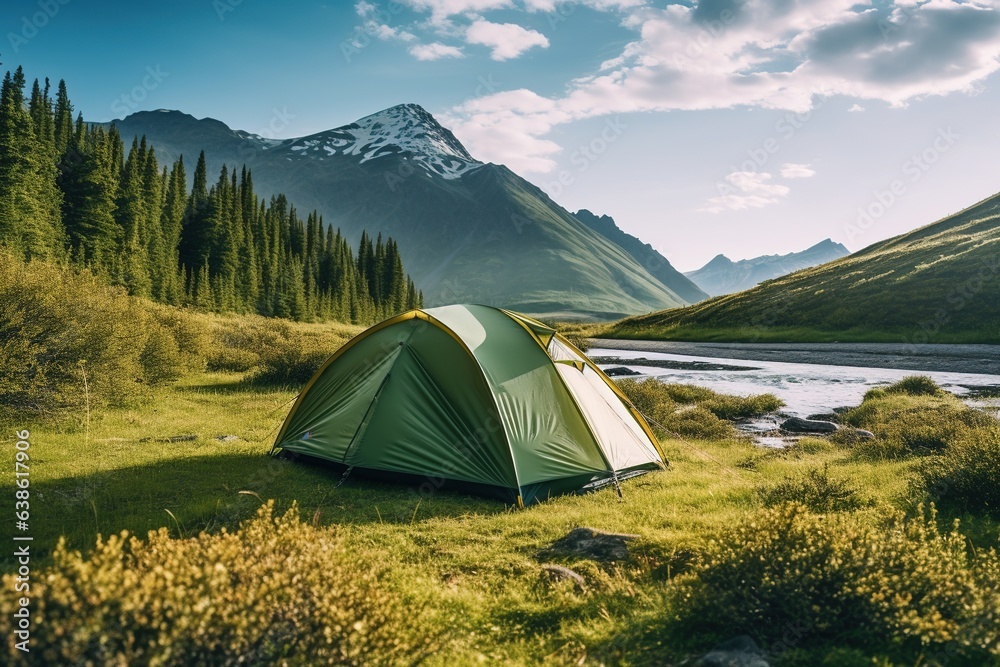 Tent in the middle of beautiful landscape. 
