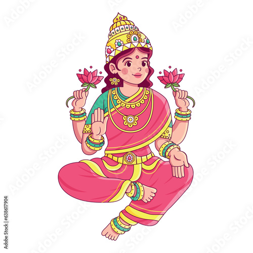 vector diwali cute goddess lakshmi illustration isolated