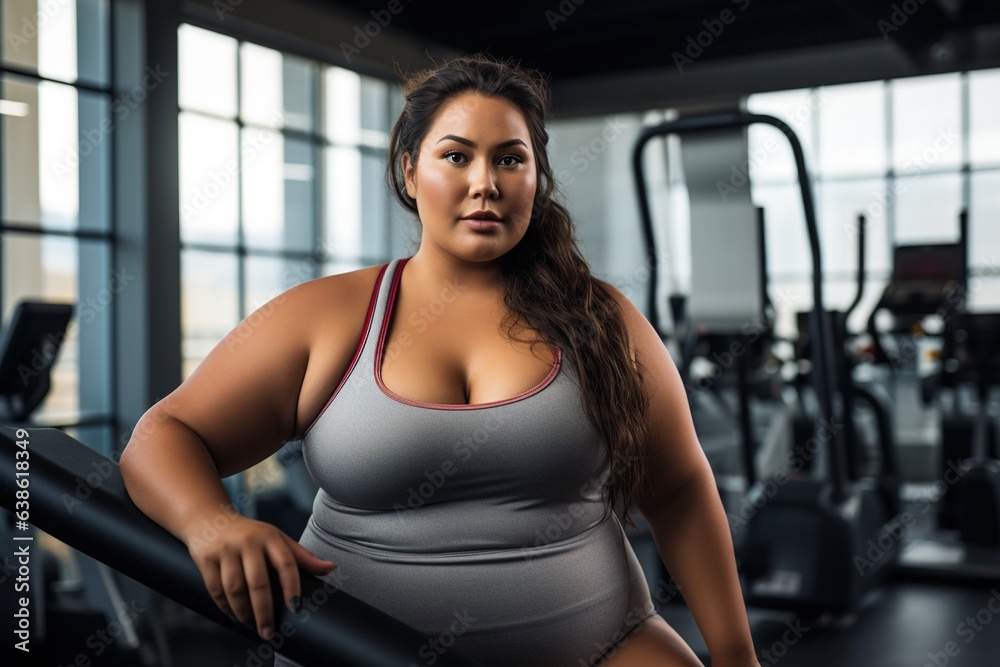Plus size woman at gym. Plus size woman at gym.