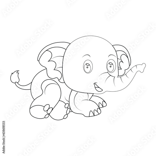 Animal Coloring Page for Kids. Baby Elephant Coloring Page Black and white vector illustration for coloring book