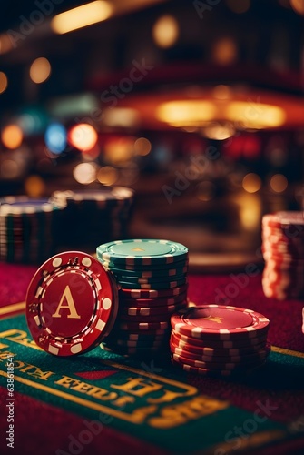 close up poker chips on casino