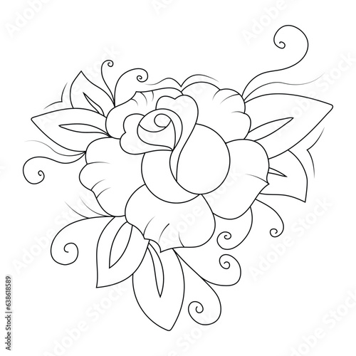 Flower Coloring Page for Kids. flowers Coloring Page Black and white vector illustration for coloring book