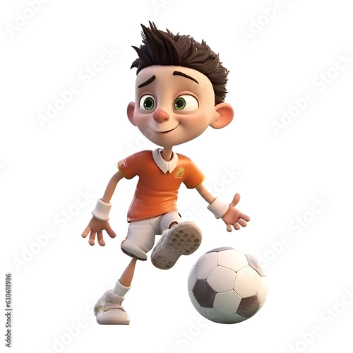3D Render of Little Boy with soccer ball isolated on white background