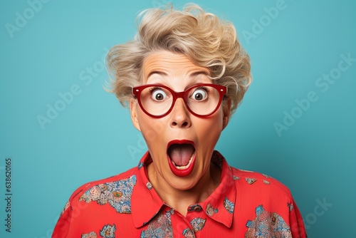 Surprised old woman with glasses.