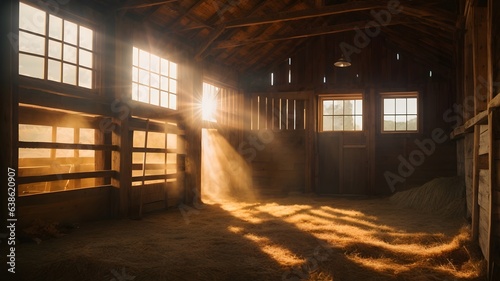 empty barn with sunlight shining through