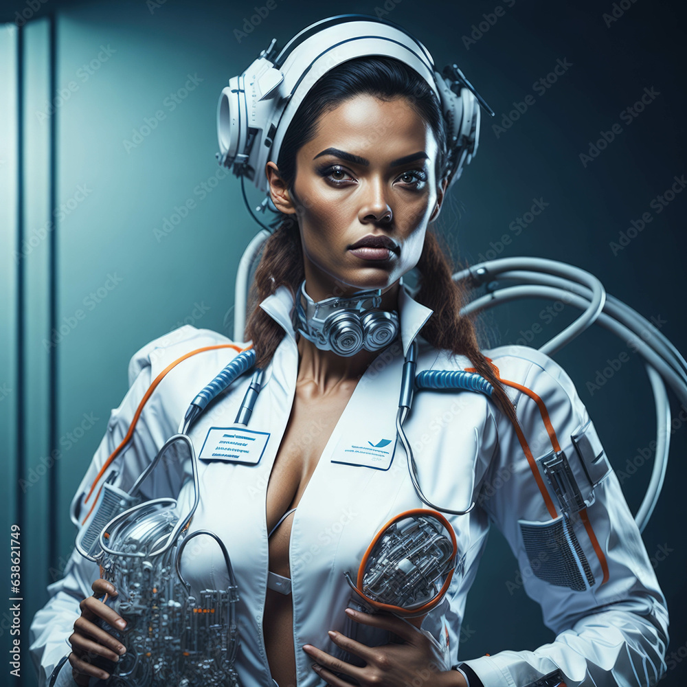 Realistic Cyborg Female Robot in Nurse Suit, Medical Hospital,, Robots In Human Jobs Concept, Generative AI Realistic Cyborg Female Robot in Nurse Suit, Medical Hospital,, Robots In Human Jobs Concept, Generative AI