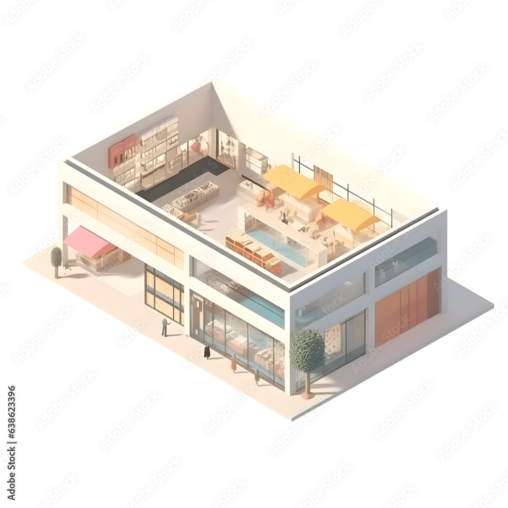 Isometric hotel or coffee shop. Isometric view. Vector illustration.