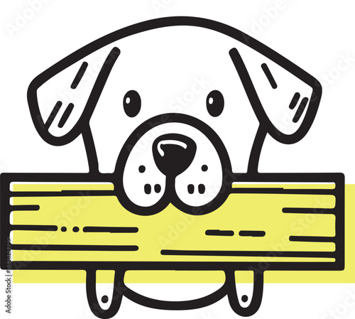 Cute Dog Holding a Wooden Banner Title line art vector 