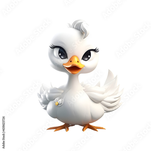 Cute duck isolated on white background. 3d render illustration.