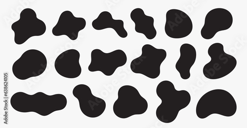 Collection of black curved blob shapes isolated on white. Liquid organic random form. Abstract geometric silhouette for your design. Ideal for text message, background. Vector illustration.