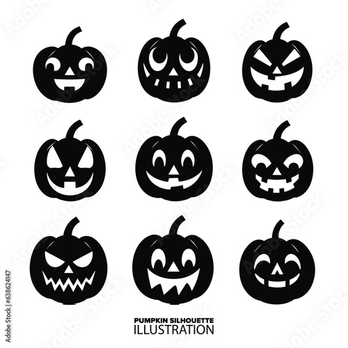 Pumpkin Nightmares: Silhouette Collection of Sinister Black Horror Pumpkins. Perfect for Halloween Vector Art. - Transparent Background, PNG, Vector