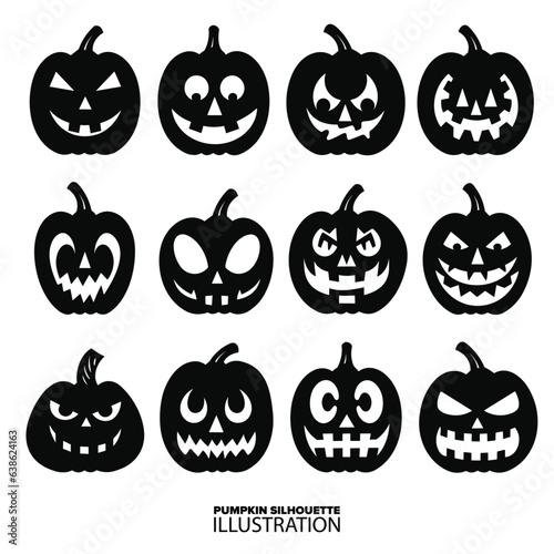 Creepy Pumpkin Ensemble: Black Horror Pumpkins in Silhouette Collection. Ideal for Halloween Vector Artwork. - Transparent Background, PNG, Vector