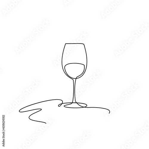 Wine Glass Continuous Line Draw, Minimalistic Monoline Wineglass, Alcohol Drink Holiday Drawing