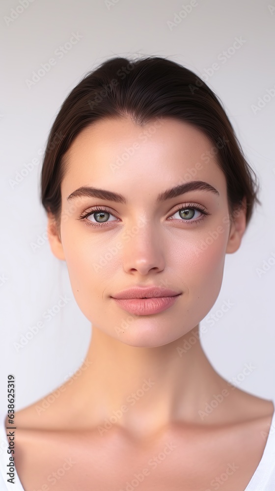 Beautiful young female model with sensual lips natural make up, AI generated image