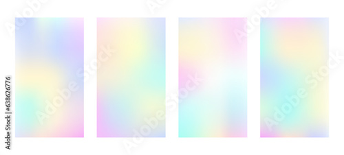 Holographic gradient background set cover in 90s, 80s style. Collection of vector vibrant template. Design for banner, flyer, poster, web, phone screen