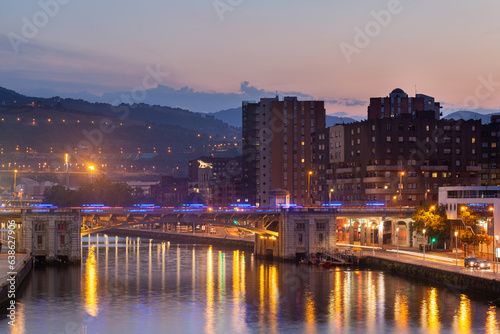 View of the Deustuko Zubia Bridge at sunset, Bilbao photo