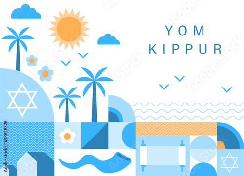 Tela Jewish holiday, Yom Kippur background, banner, flat geometric style