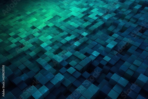 Blue green background texture cubes. Generative AI