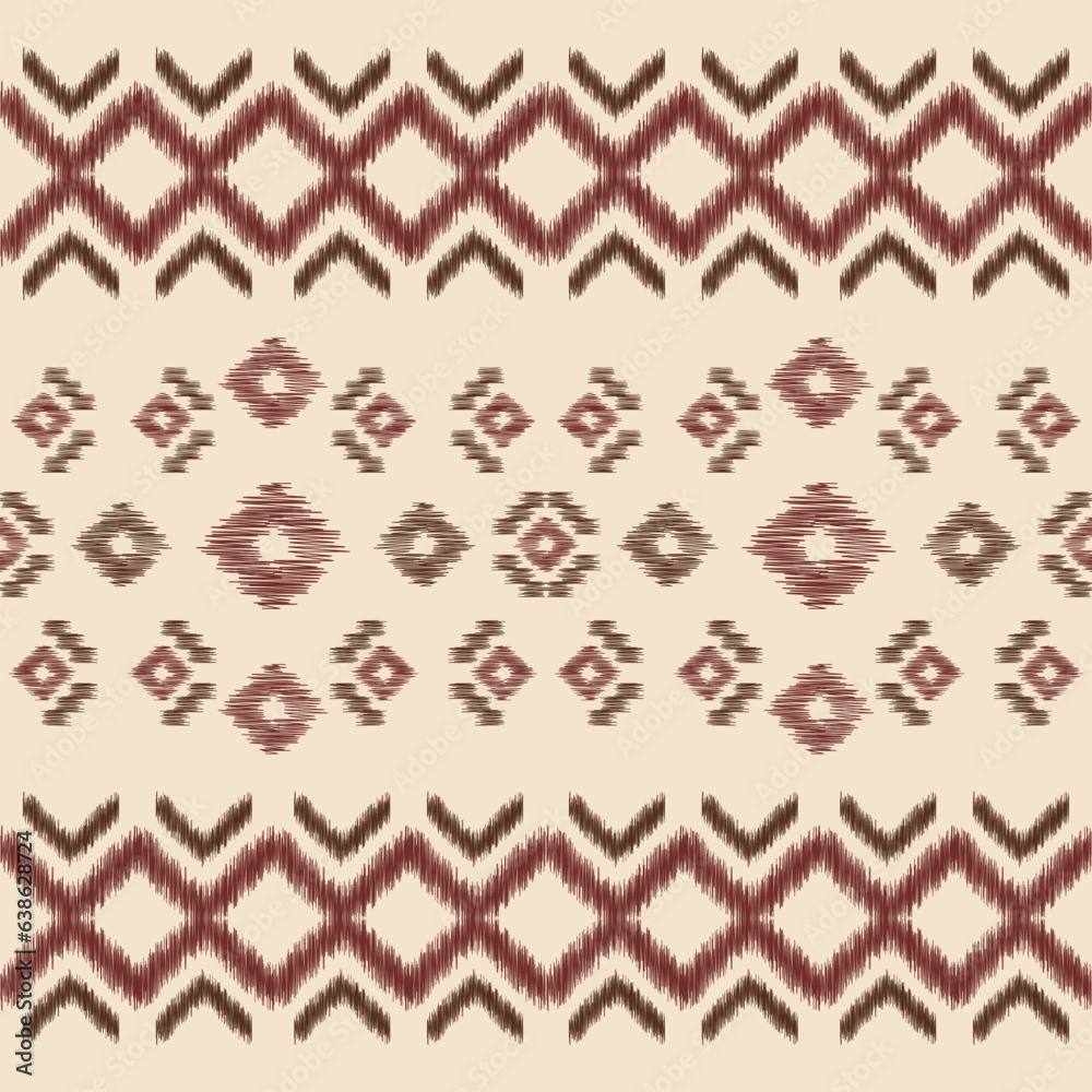 Ethnic Ikat fabric pattern geometric style.African Ikat embroidery Ethnic oriental pattern brown cream background. Abstract,vector,illustration.Texture,clothing,frame,decoration,carpet,motif.