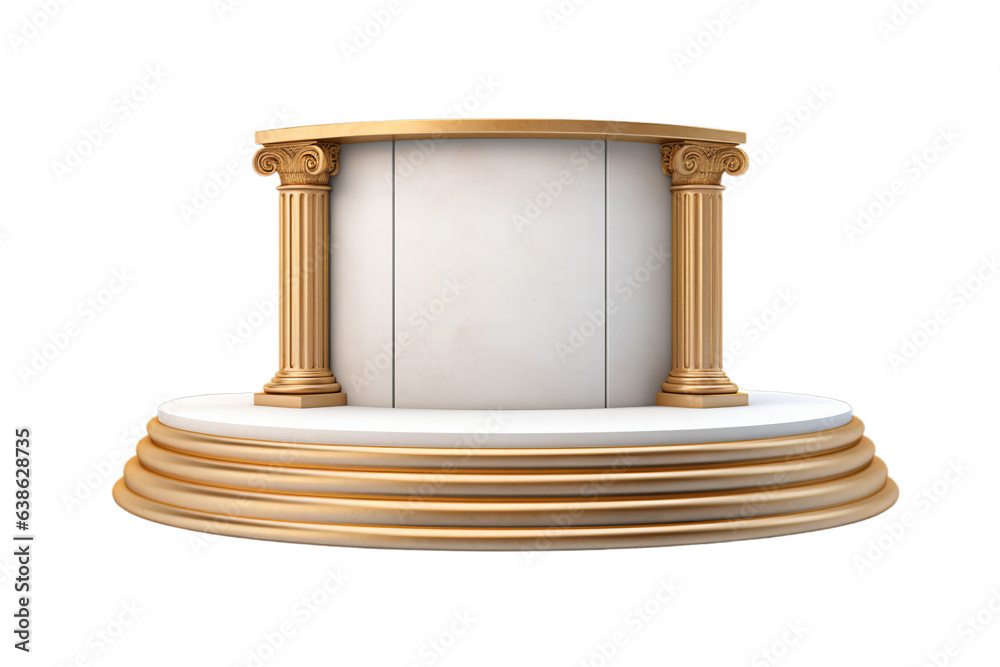Vintage antique empty golden podium isolated on transparent background PNG - obrazy, fototapety, plakaty 