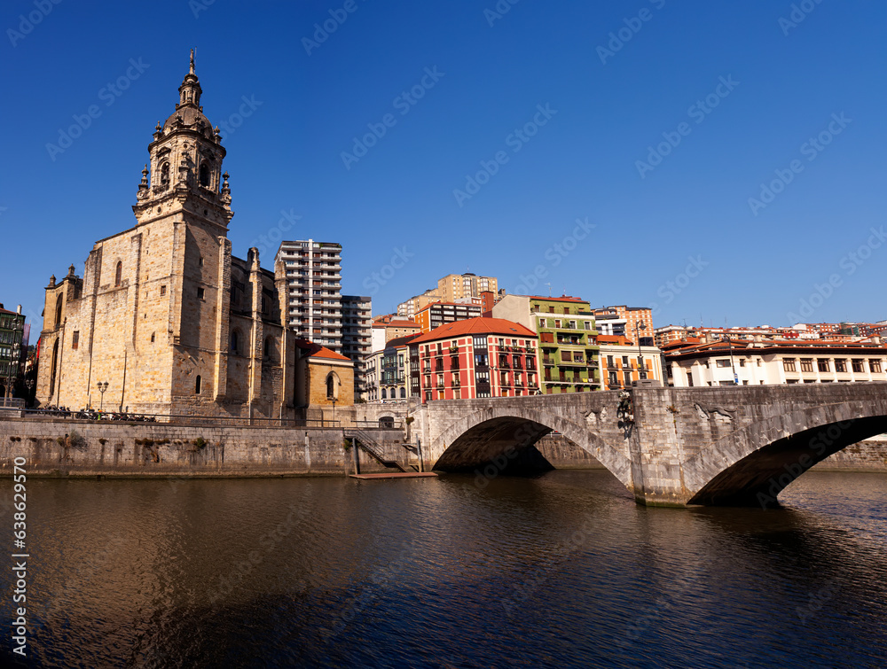 San Anton church and the bridge in the old town of Bilbao, Basque Country, Spain