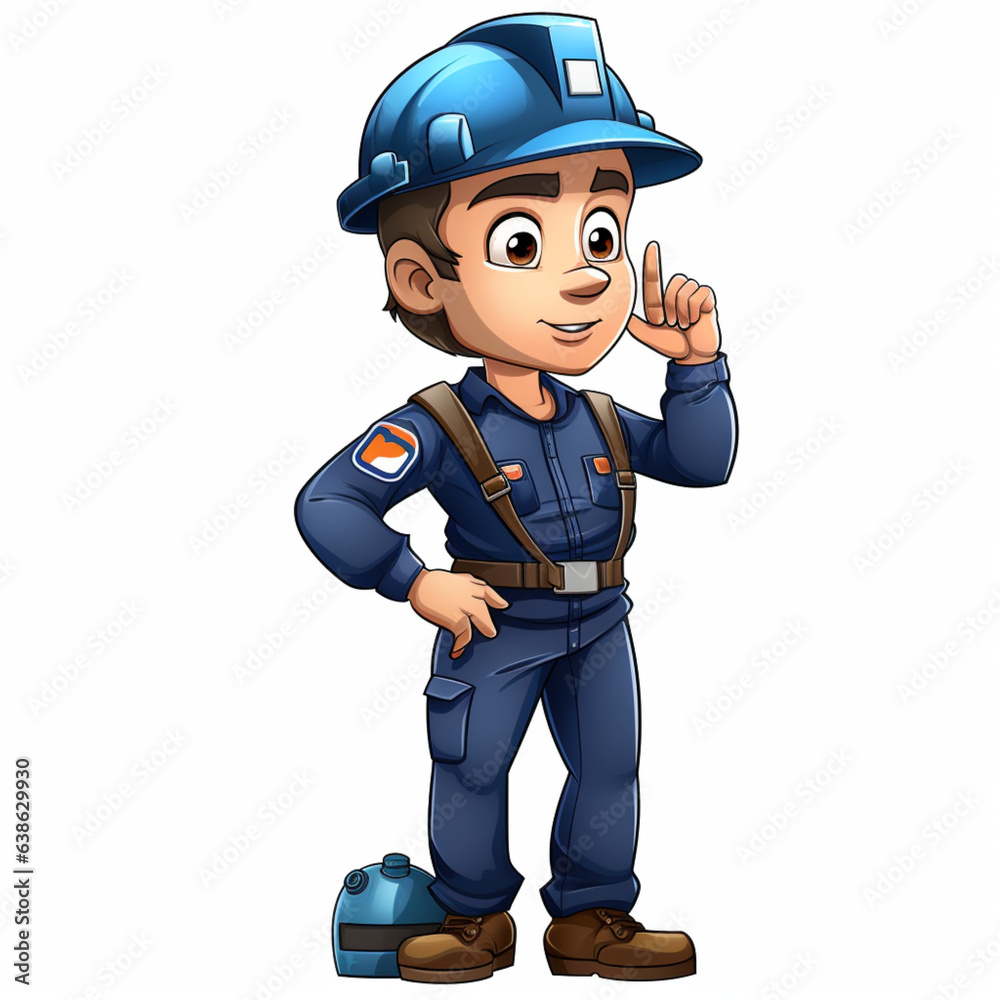 2d cartoon oilfield worker wearing blue coveralls 2d cartoon oilfield worker wearing blue coveralls