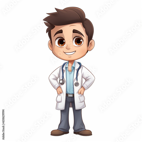 2d cartoon hospital worker in white clothes