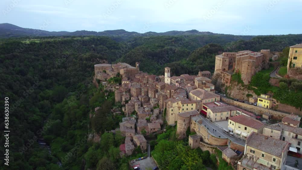 Aerial view of Italian medieval city, Sorano in the province of Grosseto in southern Tuscany, Italy Aerial view of Italian medieval city, Sorano in the province of Grosseto in southern Tuscany, Italy